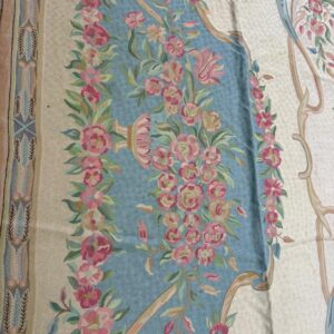1920s Antique Ivory Floral Medallion India Agra Textile Chain Stitch Gallery Rug - detail view 2