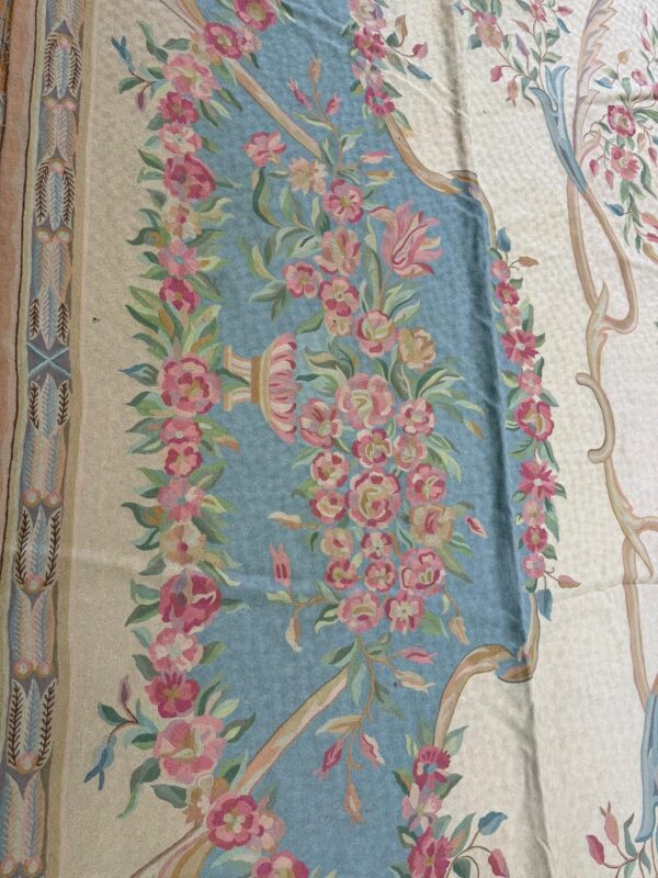 1920s antique ivory floral medallion india agra textile chain stitch gallery rug - detail view 2