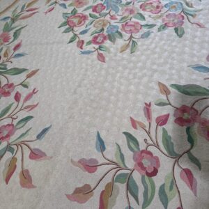 1920s Antique Ivory Floral Medallion India Agra Textile Chain Stitch Gallery Rug - detail view 3