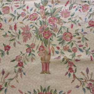 1920s Antique Ivory Floral Medallion India Agra Textile Chain Stitch Gallery Rug - detail view 4