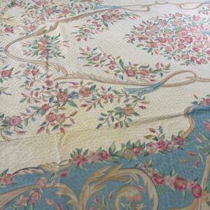 1920s Antique Ivory Floral Medallion India Agra Textile Chain Stitch Gallery Rug - detail view 6
