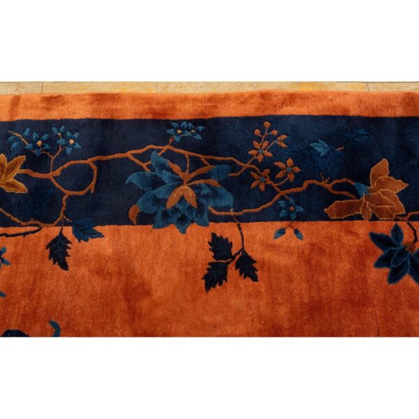 1920s antique orange vase floral butterfly chinese handknotted art deco wool rug - detail view 7