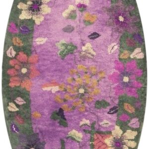 1920s Antique Purple Floral Modernist Chinese Handknotted Art Deco Wool Oval Rug