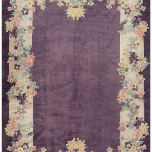 1920s Antique Purple Open Field Chinese Handknotted Art Deco Wool Room Size Rug