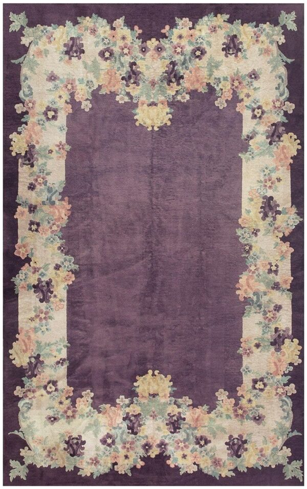 1920s antique purple open field chinese handknotted art deco wool room size rug