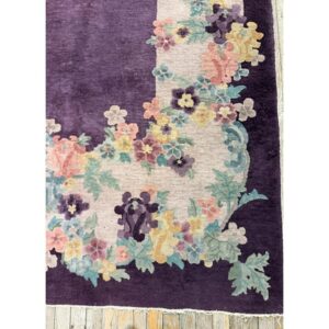 1920s Antique Purple Open Field Chinese Handknotted Art Deco Wool Room Size Rug - detail view 2