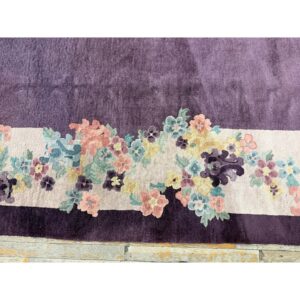 1920s Antique Purple Open Field Chinese Handknotted Art Deco Wool Room Size Rug - detail view 3