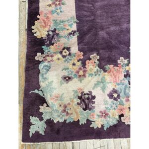 1920s Antique Purple Open Field Chinese Handknotted Art Deco Wool Room Size Rug - detail view 5