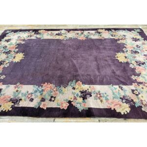 1920s Antique Purple Open Field Chinese Handknotted Art Deco Wool Room Size Rug - detail view 6