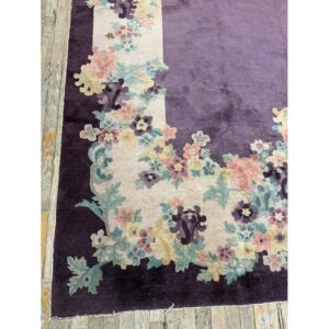 1920s Antique Purple Open Field Chinese Handknotted Art Deco Wool Room Size Rug - detail view 7