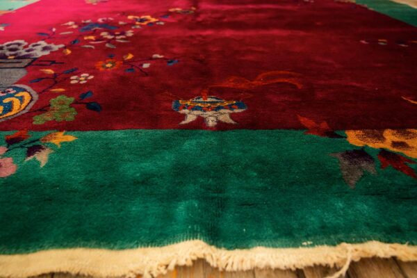 1920s antique red bold open field floral modern knotted chinese art deco rug 3 1920s antique red bold open field floral modern knotted chinese art deco rug - detail view 2