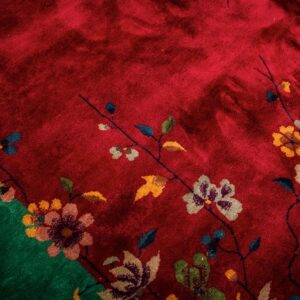 1920s Antique Red Bold Open Field Floral Modern Knotted Chinese Art Deco Rug - detail view 7