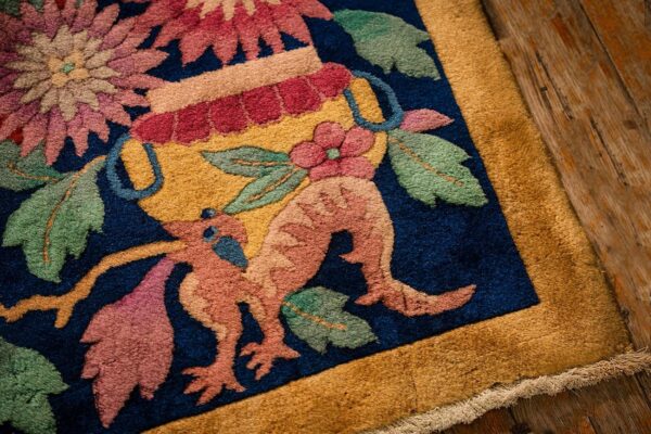 1920s antique warm gold ground floral modern knotted chinese art deco carpet rug 5 1920s antique warm gold ground floral modern knotted chinese art deco carpet rug - detail view 4