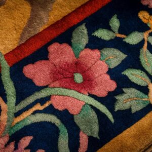 1920s Antique Warm Gold Ground Floral Modern Knotted Chinese Art Deco Carpet Rug - detail view 7