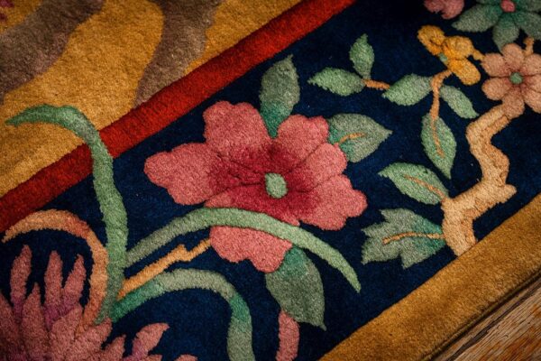 1920s antique warm gold ground floral modern knotted chinese art deco carpet rug 8 1920s antique warm gold ground floral modern knotted chinese art deco carpet rug - detail view 7
