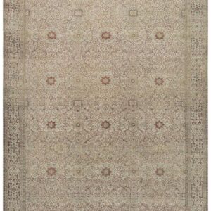 1920s Beige Ground Antique "Crisp Design Logic Knotted Wool Tabriz Room Size Rug
