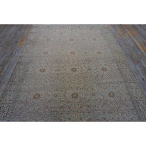 1920s Beige Ground Antique "Crisp Design Logic Knotted Wool Tabriz Room Size Rug - detail view 1