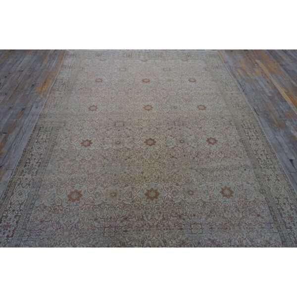 1920s beige ground antique "crisp design logic knotted wool tabriz room size rug 2 1920s beige ground antique "crisp design logic knotted wool tabriz room size rug - detail view 1