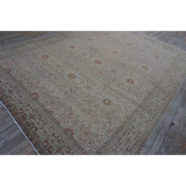 1920s beige ground antique "crisp design logic knotted wool tabriz room size rug 3 1920s beige ground antique "crisp design logic knotted wool tabriz room size rug - detail view 2