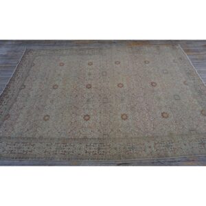 1920s Beige Ground Antique "Crisp Design Logic Knotted Wool Tabriz Room Size Rug - detail view 6