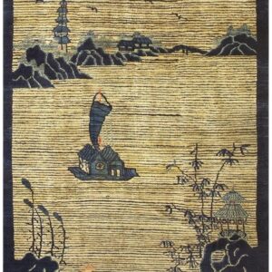 1920s Beige Neutral Field Traditional Chinese Symbolic Motifs Antique Peking Rug