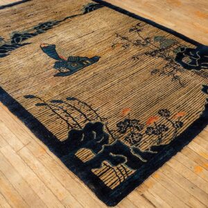 1920s Beige Neutral Field Traditional Chinese Symbolic Motifs Antique Peking Rug - detail view 1