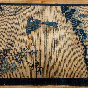 1920s Beige Neutral Field Traditional Chinese Symbolic Motifs Antique Peking Rug - detail view 3
