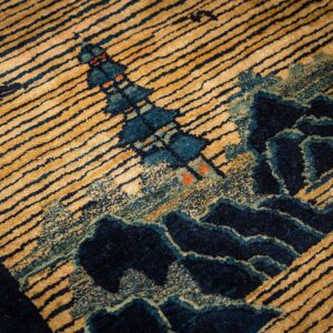 1920s Beige Neutral Field Traditional Chinese Symbolic Motifs Antique Peking Rug - detail view 4