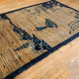 1920s Beige Neutral Field Traditional Chinese Symbolic Motifs Antique Peking Rug - detail view 5