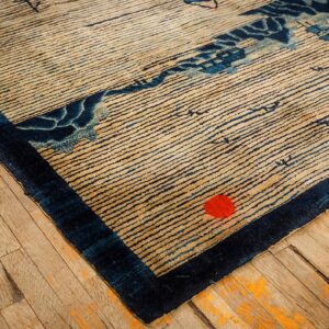 1920s Beige Neutral Field Traditional Chinese Symbolic Motifs Antique Peking Rug - detail view 7