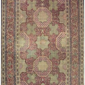 1920s Blue Navy Geometric Traditional Antique Knotted Wool Kashan Carpet Rug
