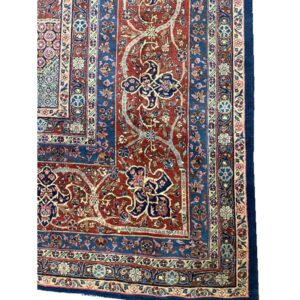 1920s Blue Navy Geometric Traditional Antique Knotted Wool Kashan Carpet Rug - detail view 2