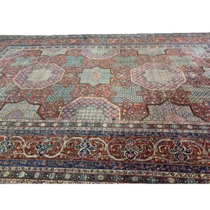 1920s Blue Navy Geometric Traditional Antique Knotted Wool Kashan Carpet Rug - detail view 4
