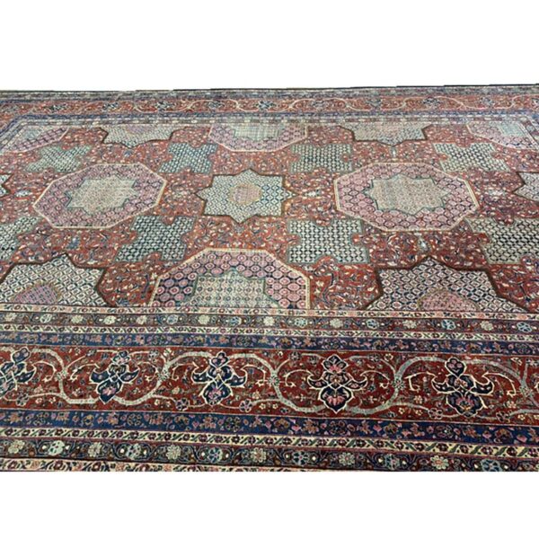1920s blue navy geometric traditional antique knotted wool kashan carpet rug 5 1920s blue navy geometric traditional antique knotted wool kashan carpet rug - detail view 4