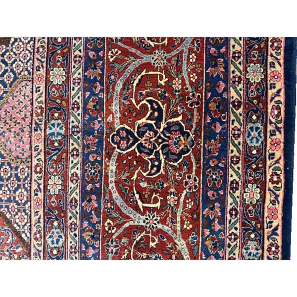 1920s blue navy geometric traditional antique knotted wool kashan carpet rug 6 1920s blue navy geometric traditional antique knotted wool kashan carpet rug - detail view 5