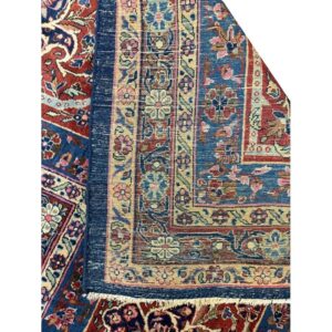 1920s Blue Navy Geometric Traditional Antique Knotted Wool Kashan Carpet Rug - detail view 6
