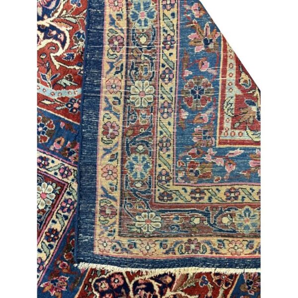 1920s blue navy geometric traditional antique knotted wool kashan carpet rug 7 1920s blue navy geometric traditional antique knotted wool kashan carpet rug - detail view 6