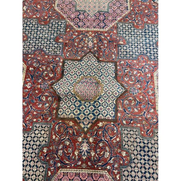 1920s blue navy geometric traditional antique knotted wool kashan carpet rug 8 1920s blue navy geometric traditional antique knotted wool kashan carpet rug - detail view 7