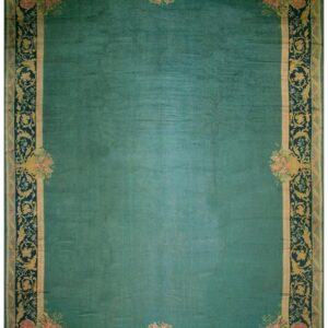 1920s Green Open Field Roses Border Antique Donegal Arts Crafts Woven Carpet Rug