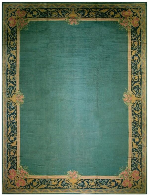 1920s green open field roses border antique donegal arts crafts woven carpet rug 1 1920s green open field roses border antique donegal arts crafts woven carpet rug