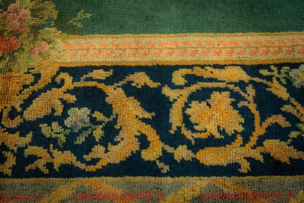 1920s green open field roses border antique donegal arts crafts woven carpet rug 4 1920s green open field roses border antique donegal arts crafts woven carpet rug - detail view 3