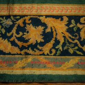 1920s Green Open Field Roses Border Antique Donegal Arts Crafts Woven Carpet Rug - detail view 4