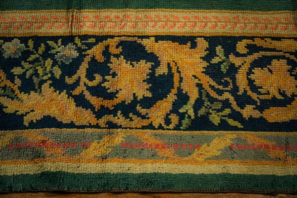 1920s green open field roses border antique donegal arts crafts woven carpet rug 5 1920s green open field roses border antique donegal arts crafts woven carpet rug - detail view 4
