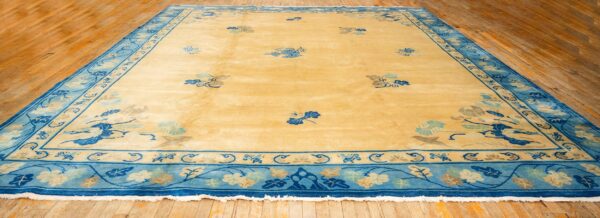 1920s large size bold yellow field handknotted art deco wool antique chinese rug 2 1920s large size bold yellow field handknotted art deco wool antique chinese rug - detail view 1