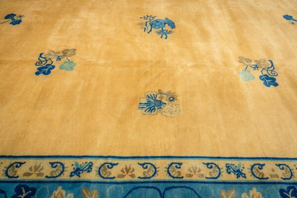 1920s large size bold yellow field handknotted art deco wool antique chinese rug 3 1920s large size bold yellow field handknotted art deco wool antique chinese rug - detail view 2