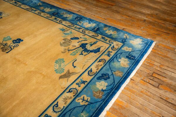 1920s large size bold yellow field handknotted art deco wool antique chinese rug 4 1920s large size bold yellow field handknotted art deco wool antique chinese rug - detail view 3