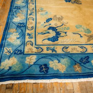 1920s Large Size Bold Yellow Field Handknotted Art Deco Wool Antique Chinese Rug - detail view 4