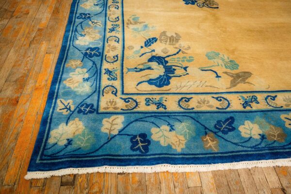 1920s large size bold yellow field handknotted art deco wool antique chinese rug 5 1920s large size bold yellow field handknotted art deco wool antique chinese rug - detail view 4