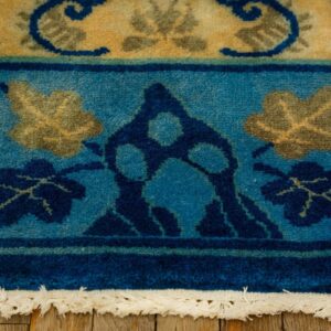 1920s Large Size Bold Yellow Field Handknotted Art Deco Wool Antique Chinese Rug - detail view 5
