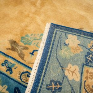 1920s Large Size Bold Yellow Field Handknotted Art Deco Wool Antique Chinese Rug - detail view 6